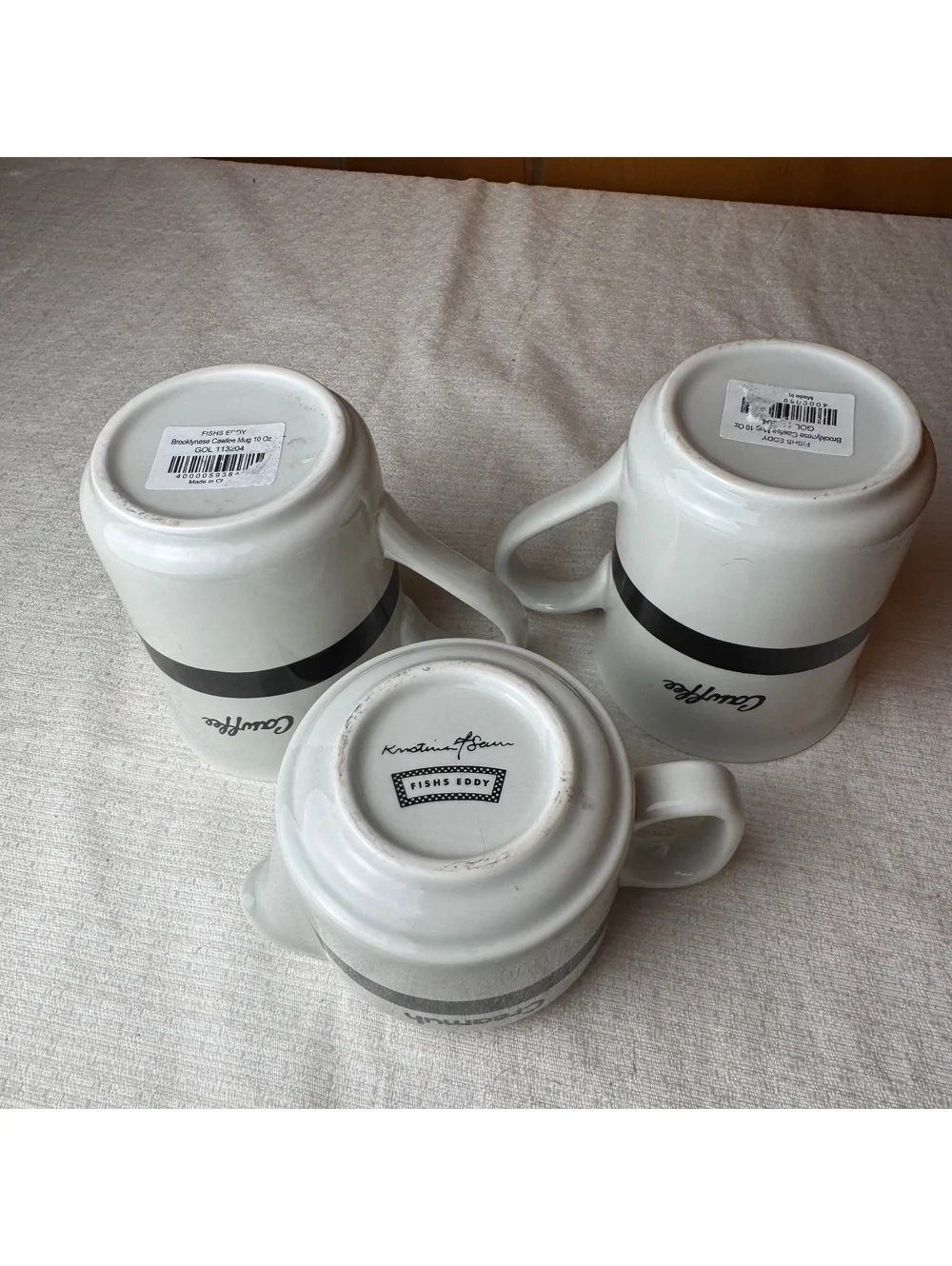 Fishs Eddy Brooklynese Cawffee Mugs Creamuh Creamer Set Black White
